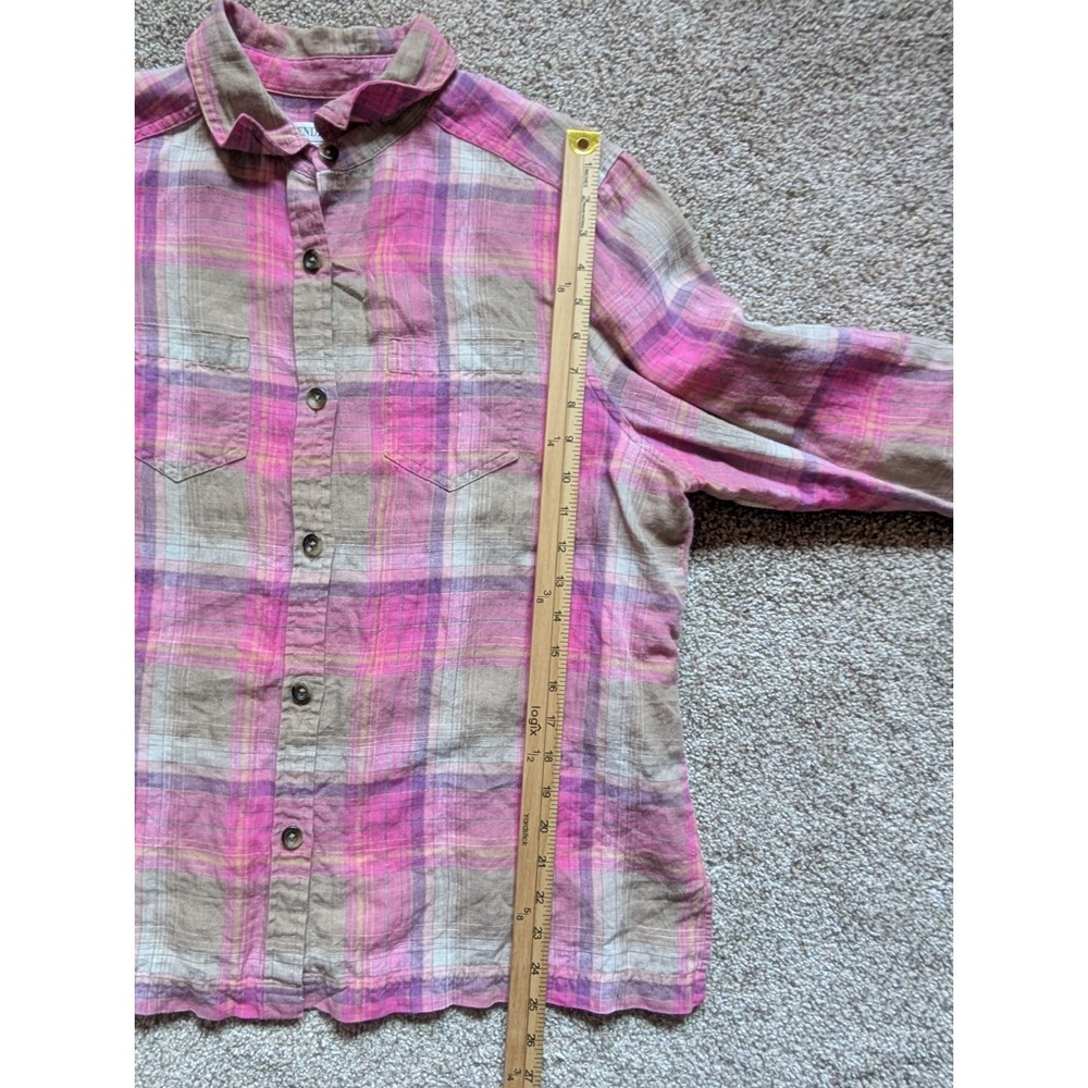 NWOT Pendleton Womens XL Long Sleeve Plaid Shirt 100% Linen Pink Button Up - Picture 6 of 9